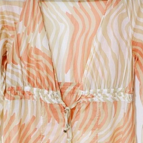Diane von Furstenberg (DVF),Soleil Coral Wave Print,Cotton Romper,Size Large - Picture 5 of 12